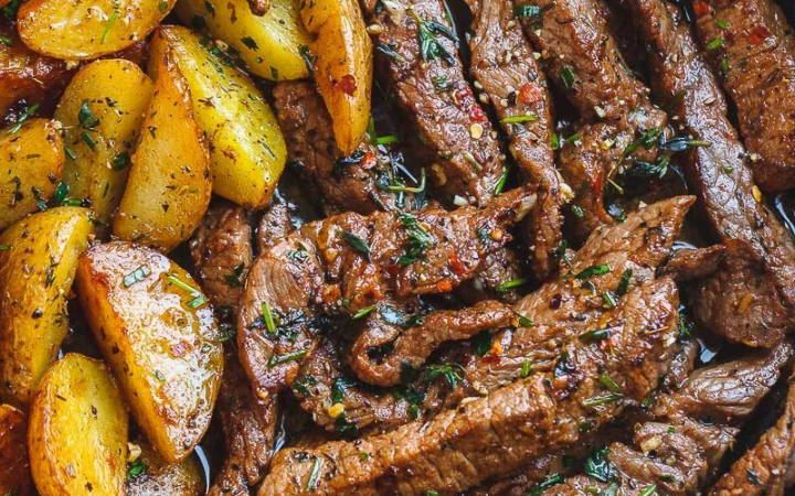garlic steak and sweet potatoes