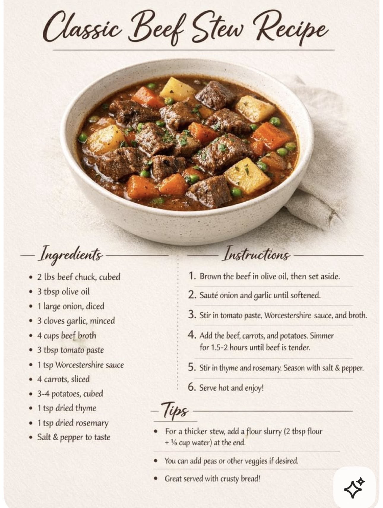 Beef Stew in a White Bowl
